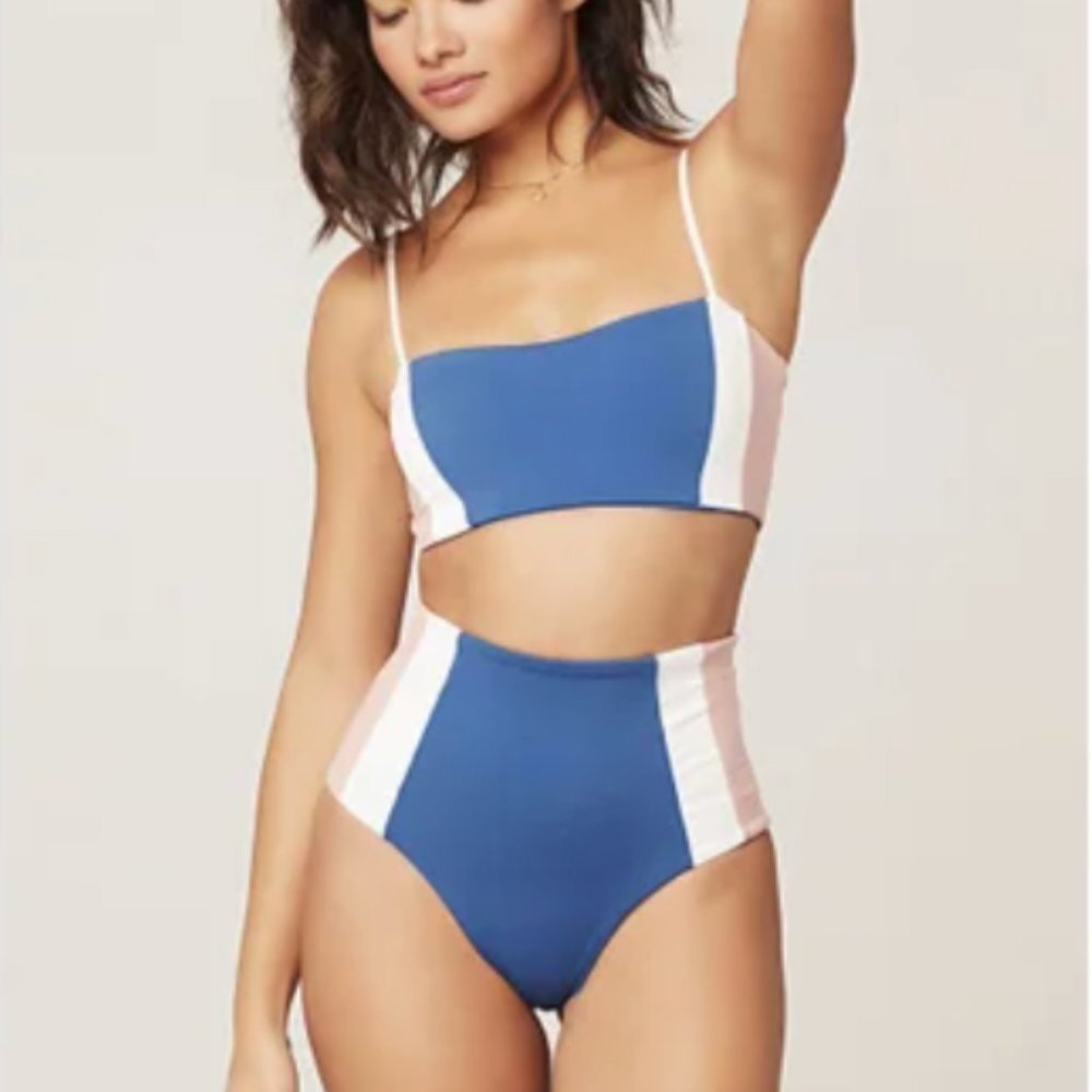 L Space Rebel Bandeau Bikini Top Size XS NWT Indigo/White/Primrose
